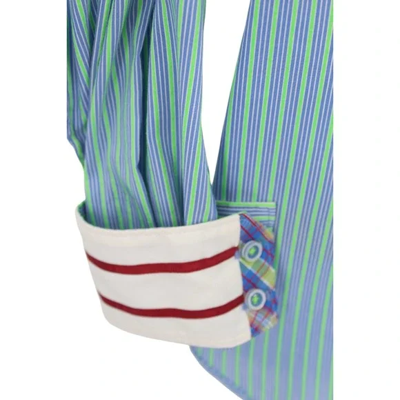 Robert Graham Long Sleeve Shirt Mens Large Tailored Fit Striped Blue Green - Picture 5 of 12
